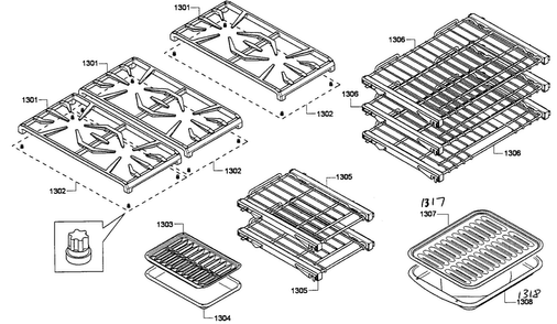 Racks/shelfs Diagram and Parts List for PRD486GDHU 01 Thermador Range