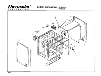 Tub Diagram and Parts List for DW245UB  Thermador Dishwasher