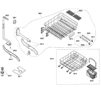 Rack Diagram and Parts List for SHU43C02UC 12 Bosch Dishwasher