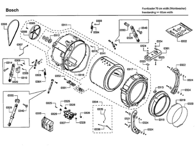 Tub Diagram and Parts List for WFVC544CUC 22 Bosch Washer