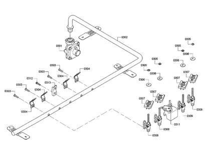 Manifold Diagram and Parts List for NGMP655UC 01 Bosch Cooktop