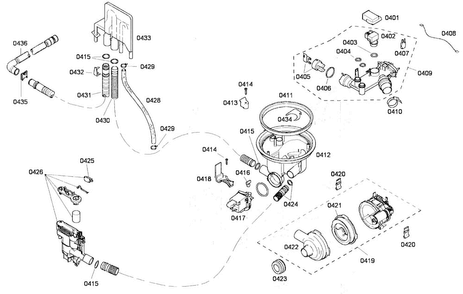 Pump Assy Diagram and Parts List for SHE55P02UC 53 Bosch Dishwasher