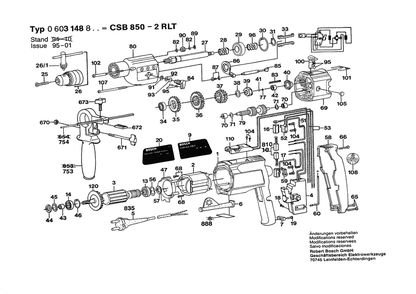 Section 1 Diagram and Parts List for CSB800-2RLT 0603148803 Bosch Hammer Drill