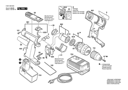 Section 1 Diagram and Parts List for 0601936627  Bosch Screwdriver