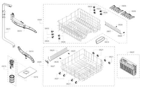 Rack Diagram and Parts List for SHE3AR76UC 21 Bosch Dishwasher