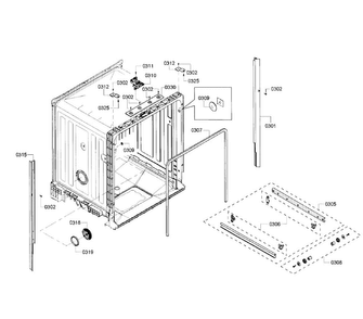 Cabinet Diagram and Parts List for SHE4AP06UC 06 Bosch Dishwasher