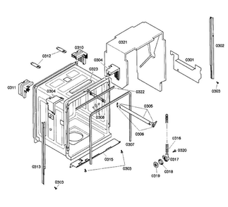 Cabinet Diagram and Parts List for SHX55M06UC 52 Bosch Dishwasher