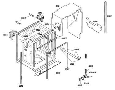 Cabinet Diagram and Parts List for SHE43M02UC 52 Bosch Dishwasher