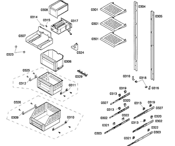 Baskets Diagram and Parts List for T18BF70FSE  Thermador Freezer