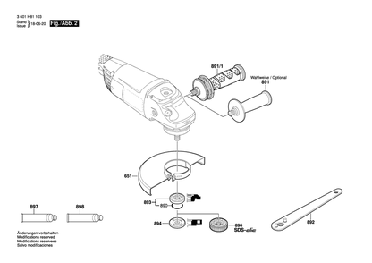 Diagram 2 Diagram and Parts List for GWS22-180H 3 601 H81 103 Bosch Angle Grinder