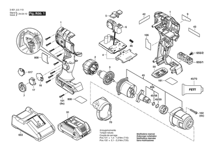 Figure 1 Diagram and Parts List for 3601JL5110 GDS18V-230C Bosch Wrench