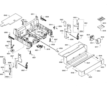 Base Assy Diagram and Parts List for SHE55R56UC 64 Bosch Dishwasher