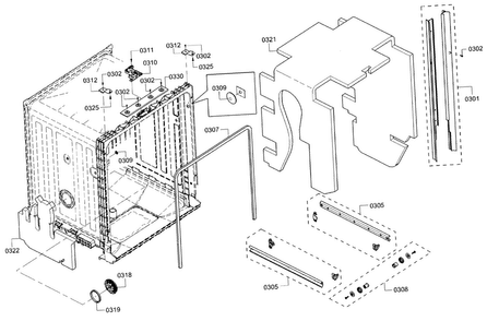 Frame Diagram and Parts List for SHE3ARF5UC 21 Bosch Dishwasher