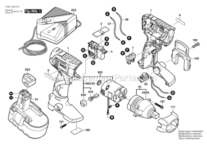 Page A Diagram and Parts List for 22618 3601J09312 Bosch Impact Driver