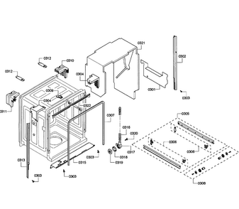 Cabinet Diagram and Parts List for SHE43P06UC 64 Bosch Dishwasher