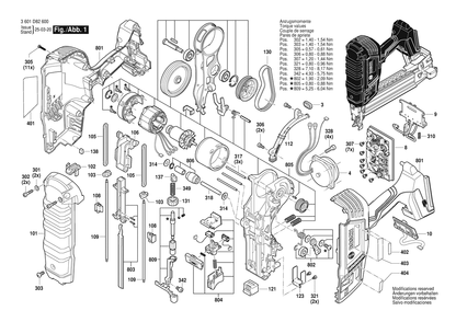 Figure 1 Diagram and Parts List for 3601D82610 GTH18V-50M Bosch Nailer
