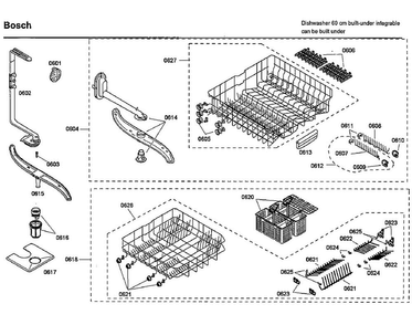 Rack Diagram and Parts List for SHX46L15UC 52 Bosch Dishwasher