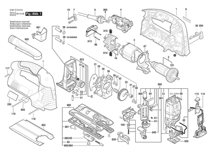 Section 1 Diagram and Parts List for JS572EK 3601E15012 Bosch Jig Saw