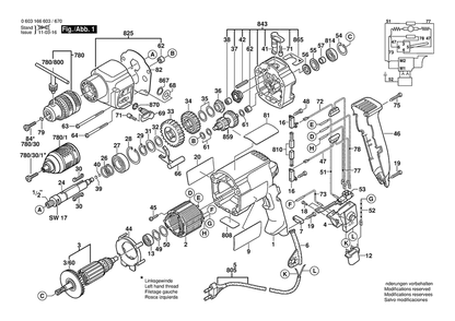 Section 1 Diagram and Parts List for CSB700-2RE 0603166680 Bosch Hammer Drill