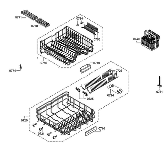 Basket Diagram and Parts List for SGV68U53UC C9 Bosch Dishwasher
