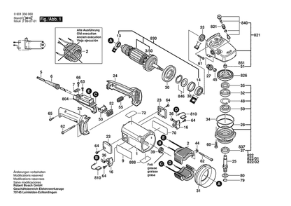 Section 1 Diagram and Parts List for GWS20-180S 0601356060 Bosch Angle Grinder