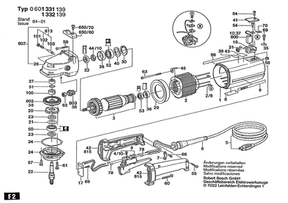 Section 1 Diagram and Parts List for 601331139 0601331139 Bosch Angle Grinder