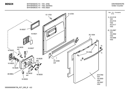 Diagram 2 Diagram and Parts List for SHY56A05UC-14  Bosch Dishwasher