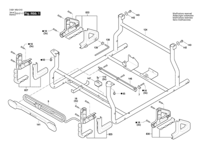 Diagram 1 Diagram and Parts List for GTS15-10 3601M54010 Bosch Table Saw