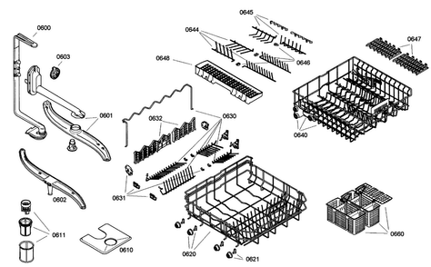 Baskets Diagram and Parts List for SGV45E03UC 18 Bosch Dishwasher