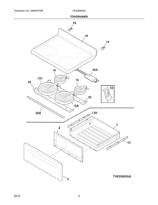 Top/Drawer Diagram and Parts List for HES3063U6  Bosch Range