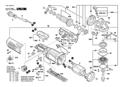 Diagram 1 Diagram and Parts List for AG60-125PD 3 601 G98 210 Bosch Angle Grinder