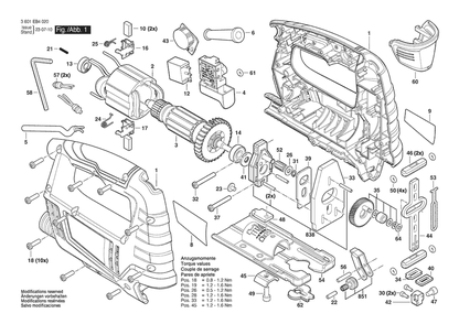 Section 1 Diagram and Parts List for GST680 3601EB40K2 Bosch Jig Saw