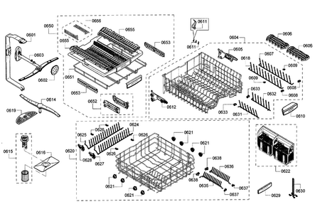Rack Assy Diagram and Parts List for SHX7PT55UC 04 Bosch Dishwasher