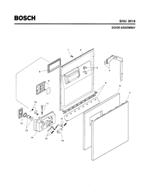 02 - DOOR ASSEMBLY Diagram and Parts List for SHU3016  Bosch Dishwasher
