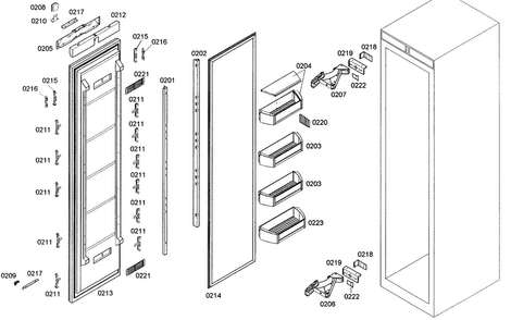 Door Assy Diagram and Parts List for B24IR70NSP 07 Bosch Freezer