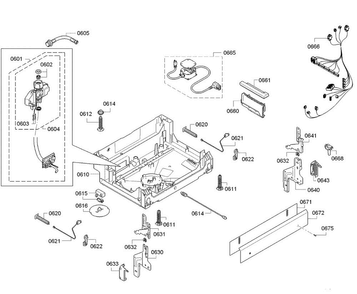Base Diagram and Parts List for SGX68U55UC C6 Bosch Dishwasher