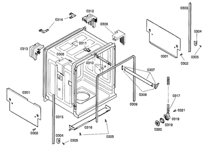 Cabinet Parts Diagram and Parts List for SHE44C05UC 22 Bosch Dishwasher