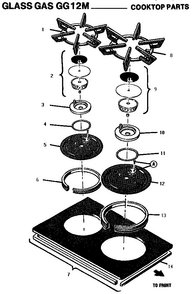 Cooktop Diagram and Parts List for C12M  Thermador Cooktop