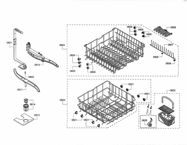 Racks/spray Arm Diagram and Parts List for S35KMK35UC 64 Bosch Dishwasher