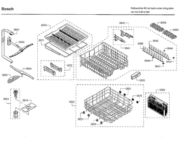 Baskets Diagram and Parts List for SHP65T52UC 02 Bosch Dishwasher