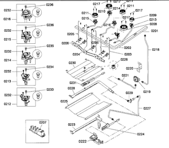 Burners Assy Diagram and Parts List for HGS3053UC 01 Bosch Range