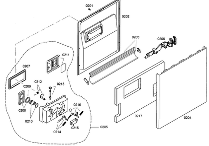 Door Assy Diagram and Parts List for SHE42L12UC 23 Bosch Dishwasher
