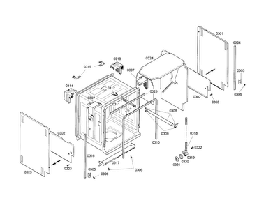 Side Panels/tank Insulation Diagram and Parts List for SHU43C07UC 17 Bosch Dishwasher