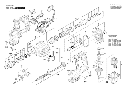 Figure 1 Diagram and Parts List for 3611J24010 GBH18V-22N Bosch Hammer Drill