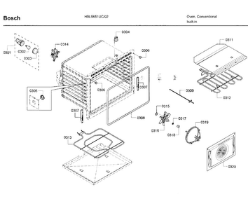 Cavity Diagram and Parts List for HBL5651UC 02 Bosch Wall Oven