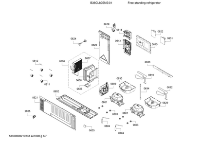 Compressor And Condenser Parts Diagram and Parts List for B36CL80SNS 01 Bosch Refrigerator