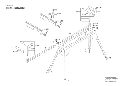 Section 1 Diagram and Parts List for GTA2600 0601B12300 Bosch Tool Stand & Cart
