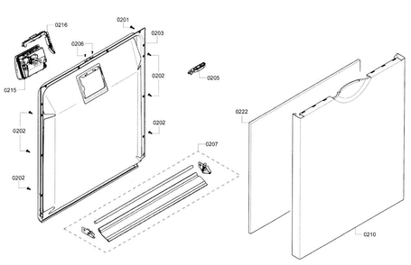 Door Diagram and Parts List for SHE3ARF5UC 12 Bosch Dishwasher