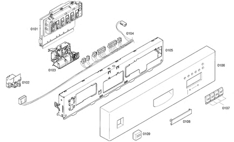 Control Panel Diagram and Parts List for SHE43C05UC 40 Bosch Dishwasher