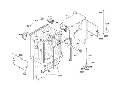 Cabinet Assy Diagram and Parts List for SHE46C06UC 17 Bosch Dishwasher